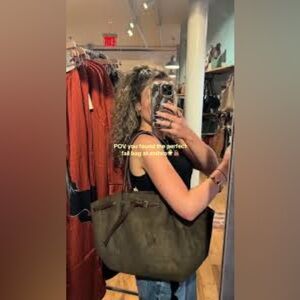 Anthropologie Olive Green faux Suede Tote Bag shoulder crossbody chic boho nwt